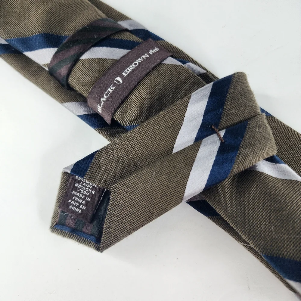 BLACK BROWN 1826 Brown & Blue Stripe Tie.